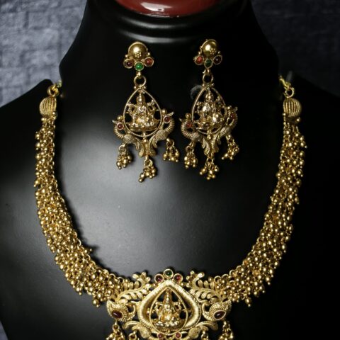Antique Gold Necklace, mothers day gift,One Gram Gold Necklace,Kemp necklace Set, Indian Jewelry,Temple Jewelry,Temple Necklace